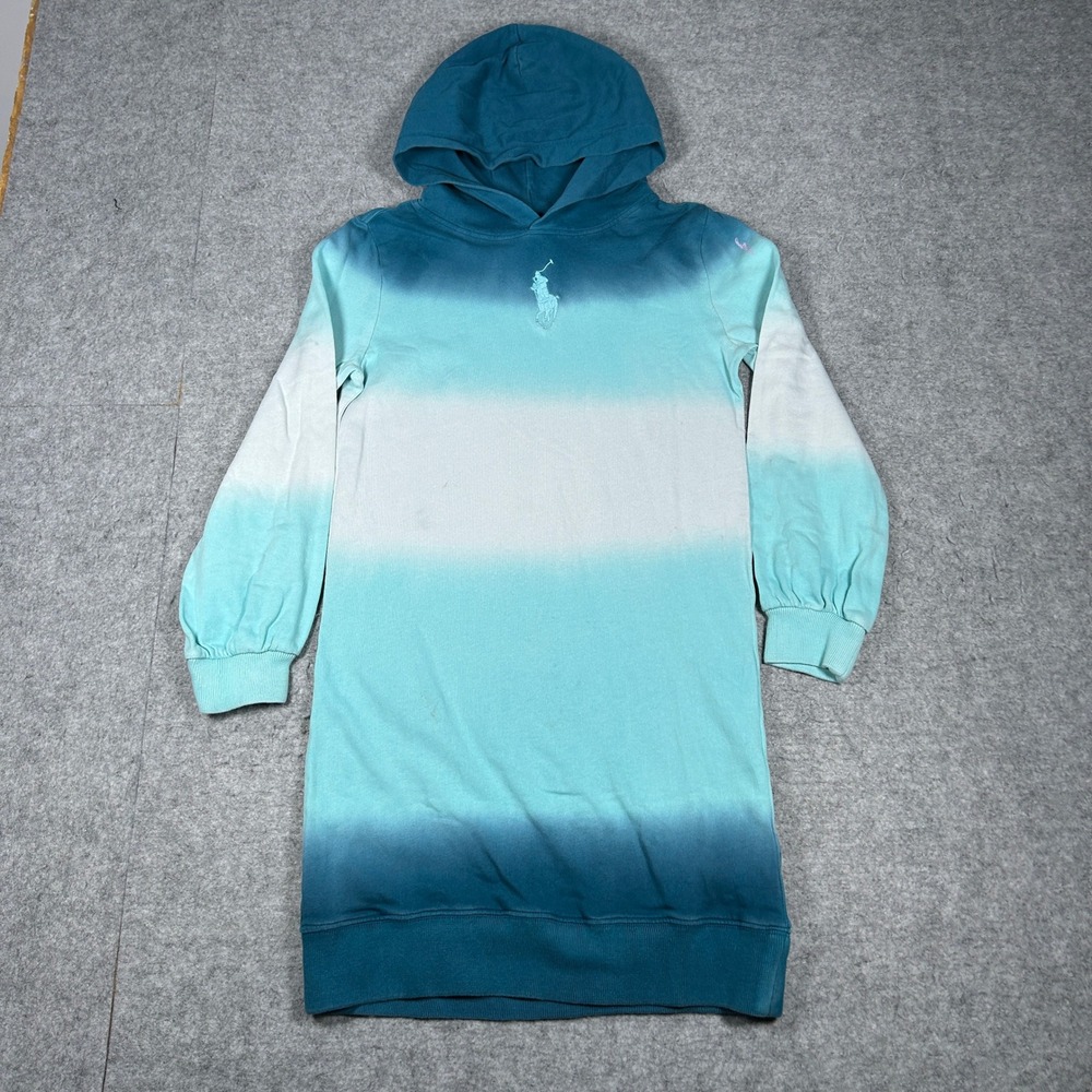 Polo Ralph Lauren Hoodie Dress Girls L 12-14 Blue Ombre Big Pony Sweatshirt